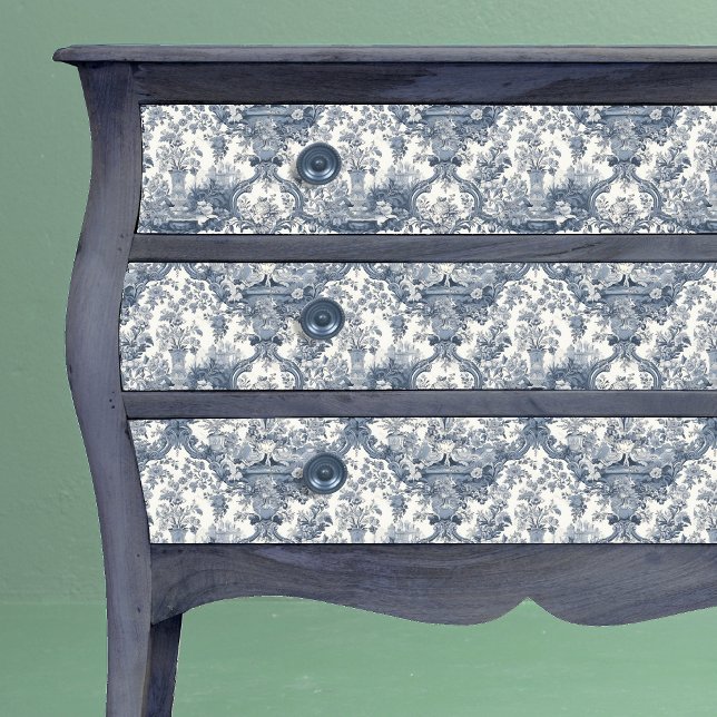 Papel De Seda Tóile de jouy floral azul transparente (Criador carregado)