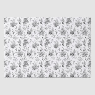 Papel De Seda Toile De Jouy Preto Vintage Floral Chinoiserie