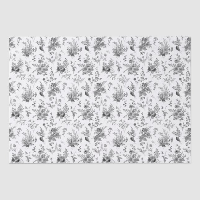 Papel De Seda Toile De Jouy Preto Vintage Floral Chinoiserie (Frente )