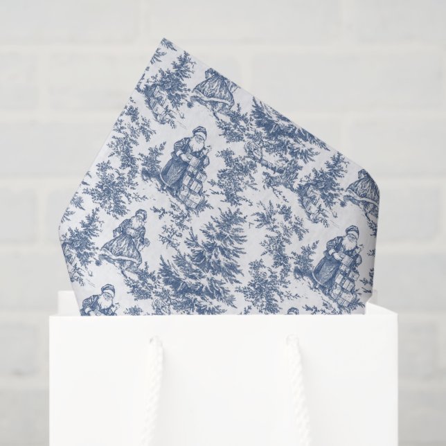 Papel De Seda Toile de Papais noeis de Natal Azul (Sacola de presentes)
