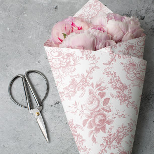 Papel De Seda Toile floral cor-de-rosa e branco gravado elegante
