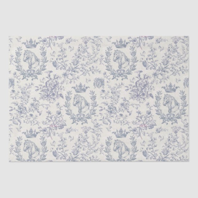 Papel De Seda Toile Floral Equestre (Equestre) Chic Blue Beige (Frente )