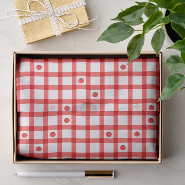Papel De Seda Tomates Gingham Vermelhos Fofos (Presente)