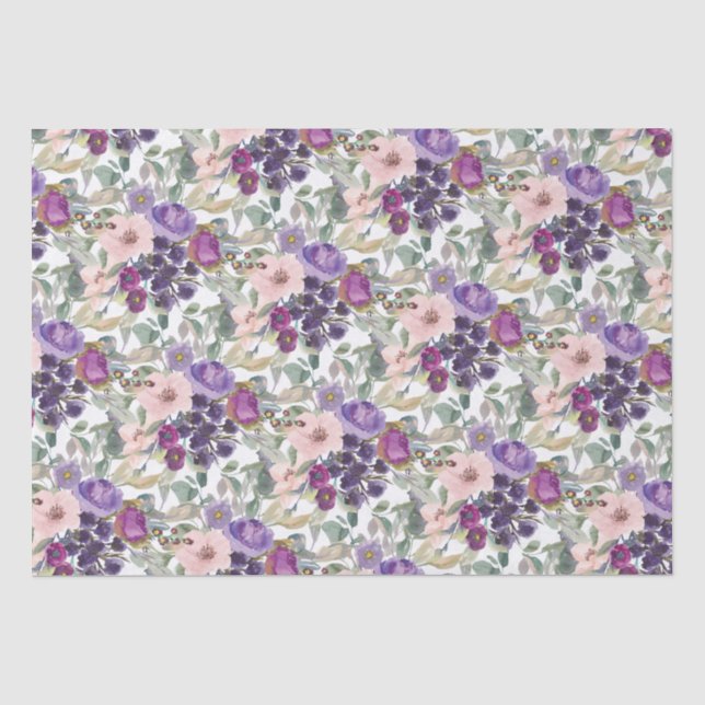 Papel De Seda Tonalidade Rosa Roxa Folhagem Floral  (Frente )