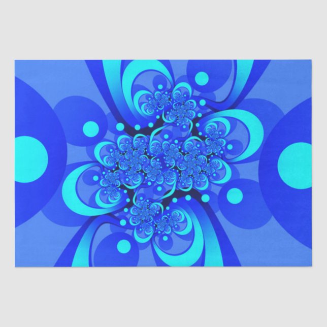 Papel De Seda Tons de Azul Arte Fractal Abstrata Moderna (Frente )