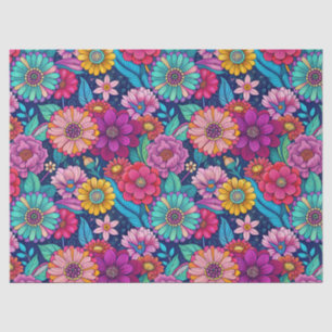 Papel De Seda Tons Retrô Padrão Floral Colorido Decoupage