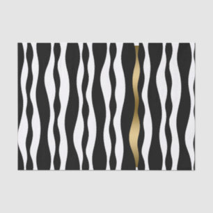 Papel De Seda Toque De Dourado Tinta De Onda Preta E Branca