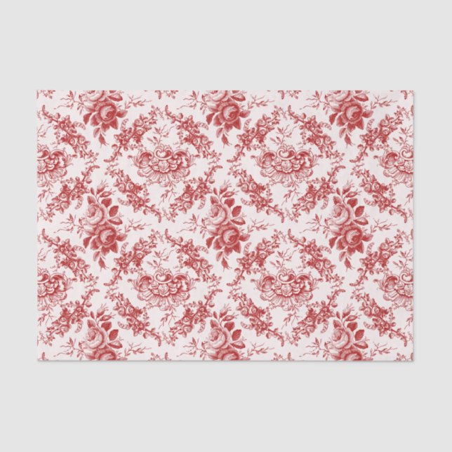 Papel De Seda Torno Floral Vermelho e Branco Elegante (Frente )