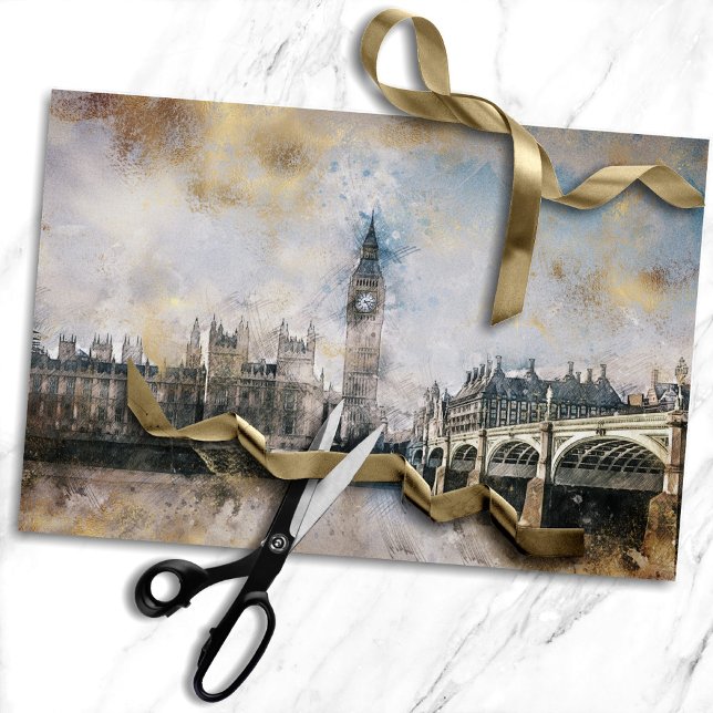 Papel De Seda Torre Antiquada de Relógio | Decoupage do Steampun (Criador carregado)