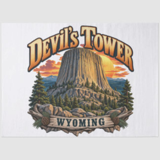 Papel De Seda Torre do Diabo Wyoming Gráfico Vintage Pôr do Sol