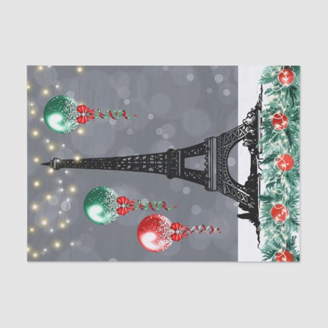 Papel De Seda Torre Eiffel de inverno, Balões de Natal à noite (Frente )