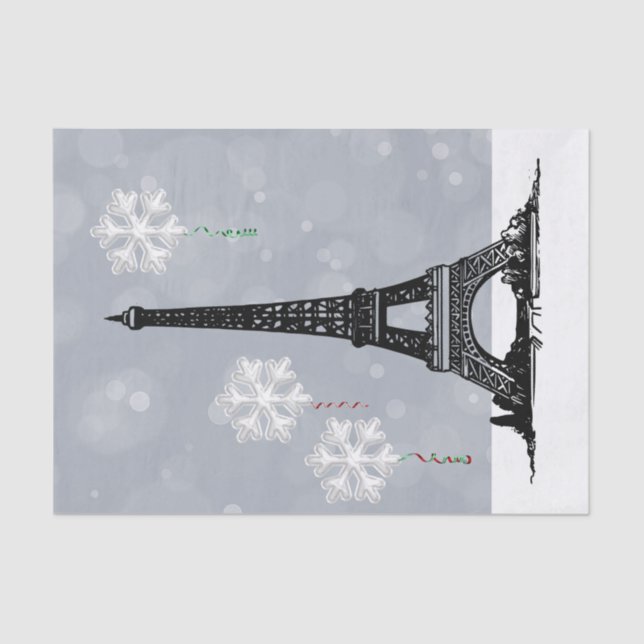 Papel De Seda Torre Eiffel de inverno, Natal em Floco de Neve (Frente )