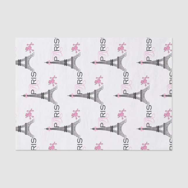 Papel De Seda Torre Eiffel de Laço Rosa Paris França Poodle Chic (Frente )