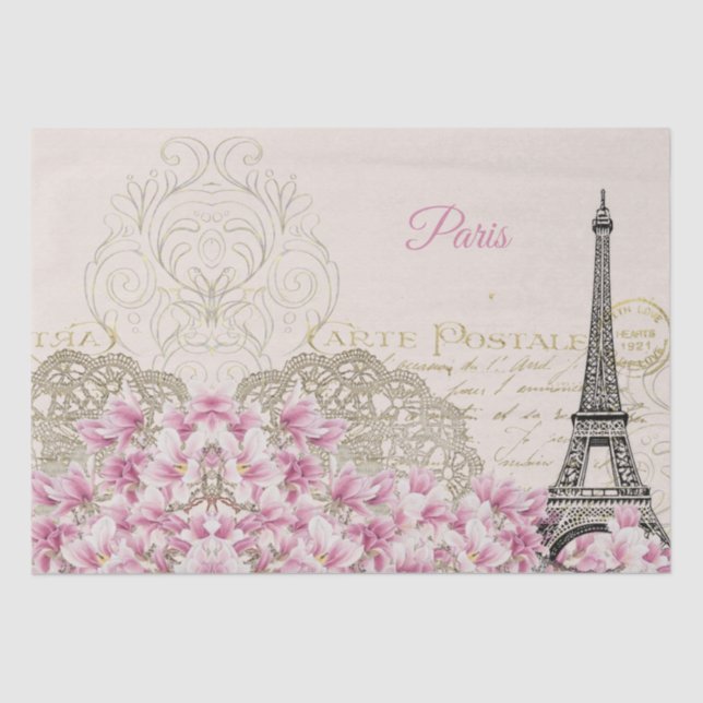 Papel De Seda Torre Eiffel, Magnolia Rosa de Paris (Frente )