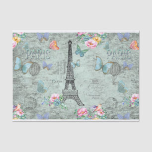 Papel De Seda Torre-Flor-Floral-Vintage-Rosas de Paris-Eiffel