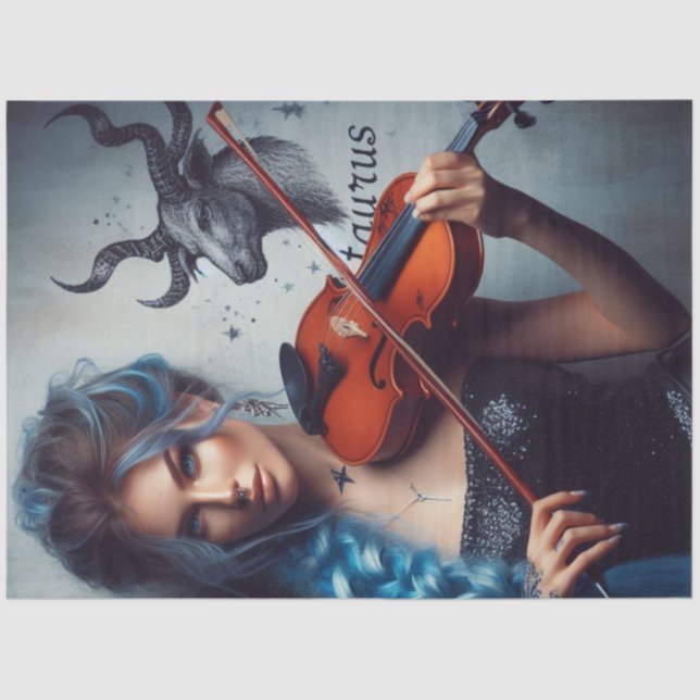 Papel De Seda Touro Zodíaco: Violino Musical Violino Decoupage (Frente )