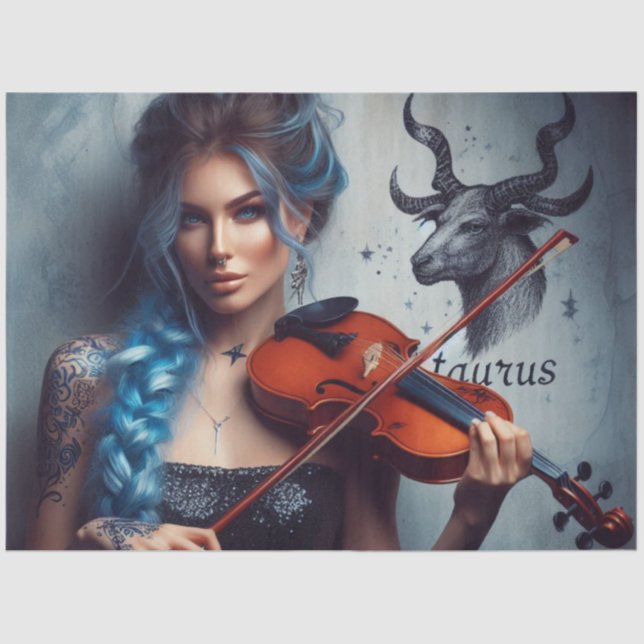 Papel De Seda Touro Zodíaco: Violino Musical Violino Decoupage (Frente )