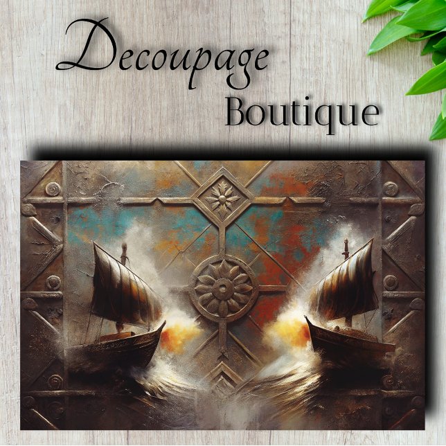 Papel De Seda Trabalho de Decoupage em Metal dos Longships Gêmeo (Twin Longships Metalwork Decoupage Tissue Paper)