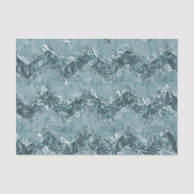Papel De Seda Traços Zigzag Azul Teal Chevron (Frente )