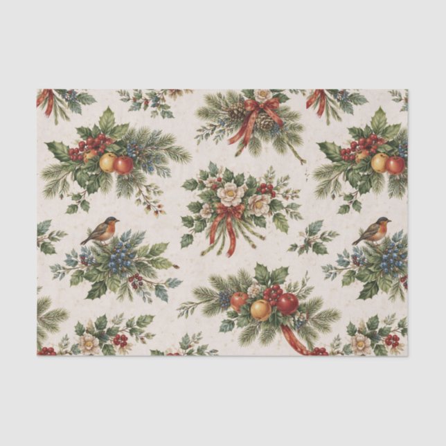 Papel De Seda Traditional Christmas Holly and Winter Fruit (Frente )