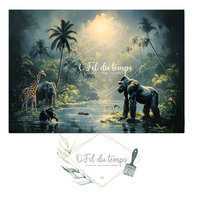Papel De Seda Tranquil Tropical Landscape with Exotic animals (Criador carregado)