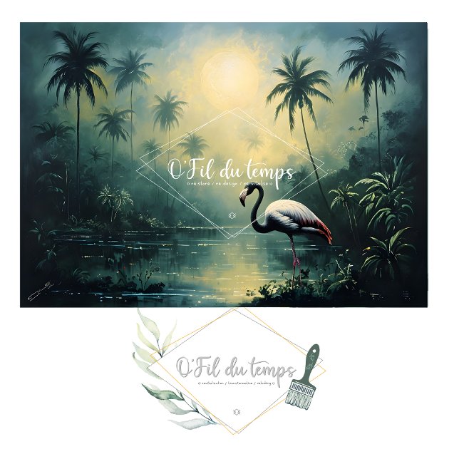 Papel De Seda Tranquil Tropical Landscape with Flamingo  (Criador carregado)