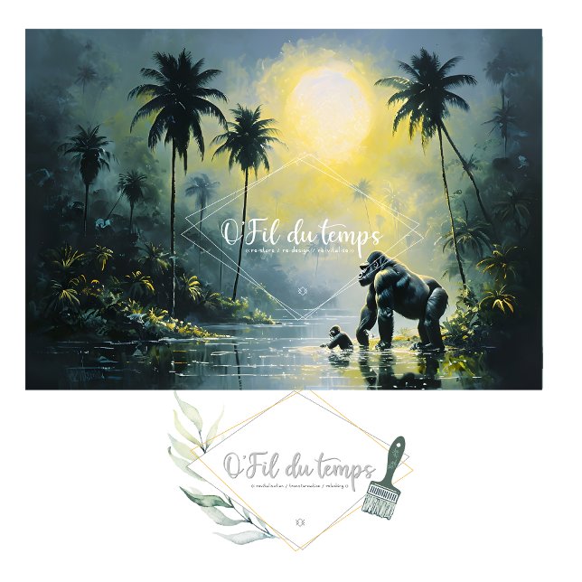 Papel De Seda Tranquil Tropical Landscape with Gorilla & Baby (Criador carregado)