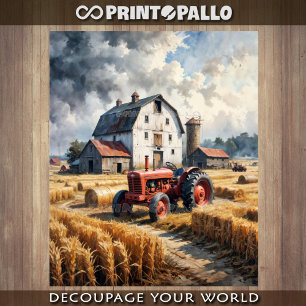 Papel De Seda Trator e celeiro em paisagem rural