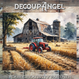 Papel De Seda Trator na paisagem da Fazenda nº 2 da Decoupage