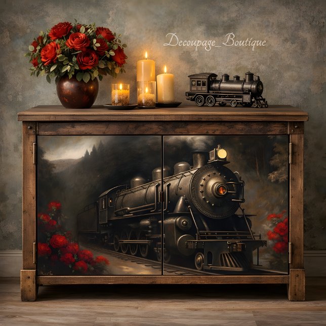 Papel De Seda Trem a Vapor Antigo Decoupage (Vintage Steam Train Decoupage Tissue Paper Mockup)