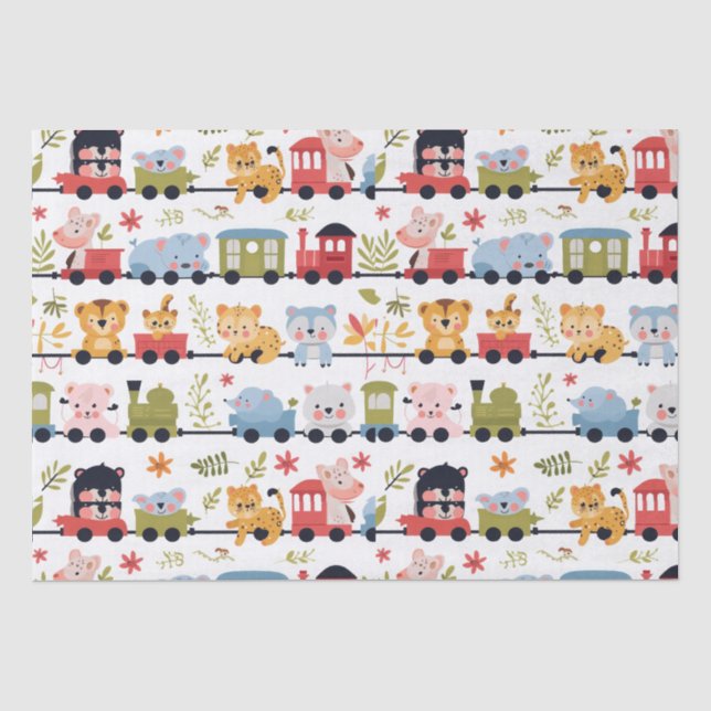 Papel De Seda Trem de Animais Bebês (Frente )