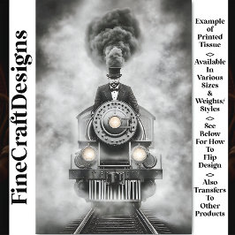 Papel De Seda Trem Monocromático Steampunk Divertido AA2 Decoupa