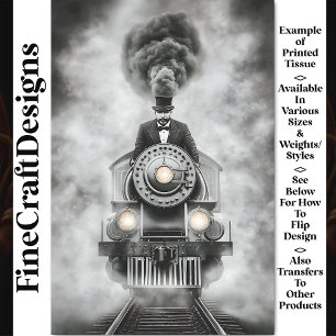 Papel De Seda Trem Monocromático Steampunk Divertido AA2 Decoupa