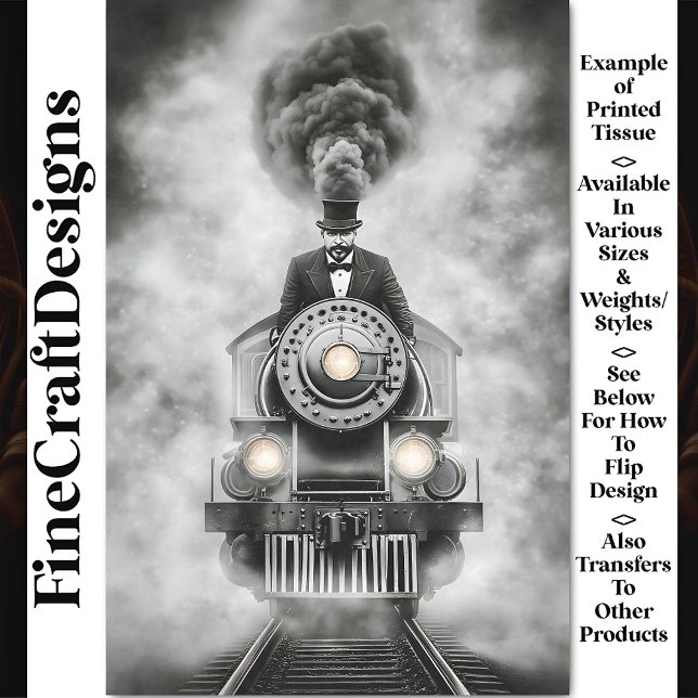 Papel De Seda Trem Monocromático Steampunk Divertido AA2 Decoupa (Criador carregado)