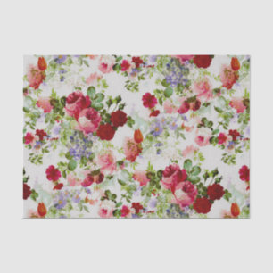 Papel De Seda Trendage Vintage Impressão Floral Vermelho e Rosa