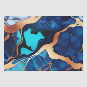 Papel De Seda Trendy Blue Dourado mármore azul amarelo