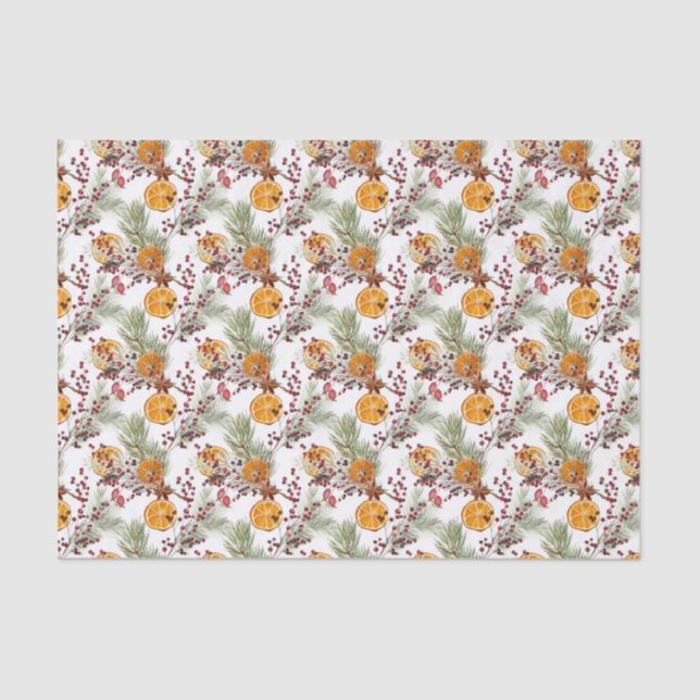 Papel De Seda Trendy Citrus Orange Pine Berry Natal Férias (Frente )