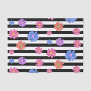 Papel De Seda Trendy Floral Black & White Stripes Padrão