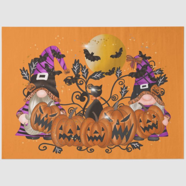 Papel De Seda Trendy Happy Halloween Orange Gnomo (Frente )