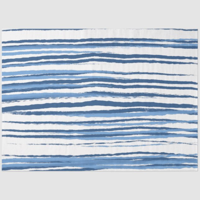 Papel De Seda Trendy Modern Blue and White Coastal Stripes (Frente )