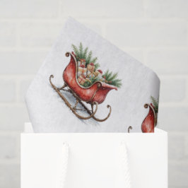 Papel De Seda Trenó de Natal em Aquarela Vintage