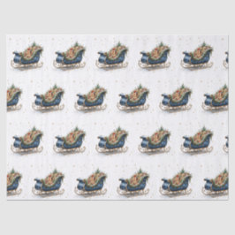 Papel De Seda Trenó de Natal em Aquarela Vintage