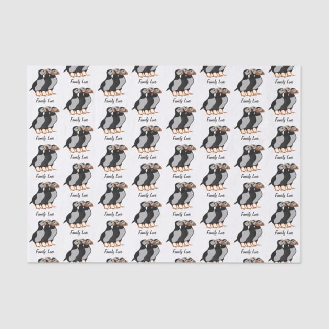 Papel De Seda Três Adoráveis Puffin de Pé Junto (Frente )