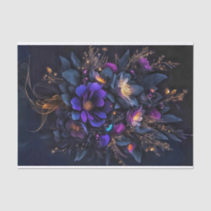 Papel De Seda Três flores escuras salpicadas com faíscas de ouro