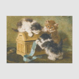 Papel De Seda Três gatinhos com um caixão e fita azul, Ronner