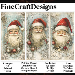 Papel De Seda Três Jolly Santas Vitorianos Antigos Decoupage AN9