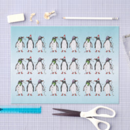 Papel De Seda Três Pingüins Festivos de Natal Ilustração