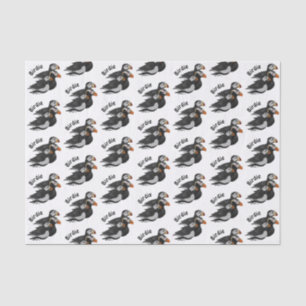 Papel De Seda Três Puffins Adoravelmente Amáveis Nadando Cartoon