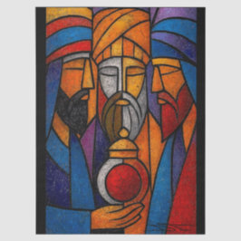 Papel De Seda Três Reis Magos em Vidro Colorido Moderno
