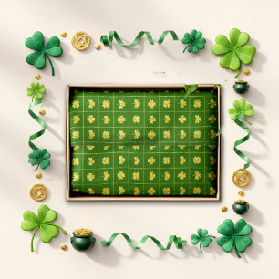 Papel De Seda Trevo Dourado em Grade Verde St. Patrick's